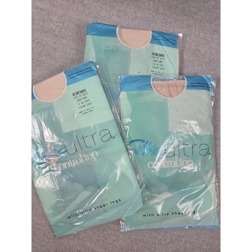 Silkies Ultra Sheer Control Top Pantyhose L Off White Ivory 2003 Old Stock NEW